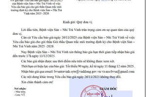 Gia hạn Yêu cầu báo giá ngày 26/11/2025 của Bệnh viện Sản – Nhi Trà Vinh về việc Yêu cầu báo giá cho gói thầu Quan trắc môi trường định kỳ cho Bệnh viện Sản – Nhi Trà Vinh năm 2025 -2026